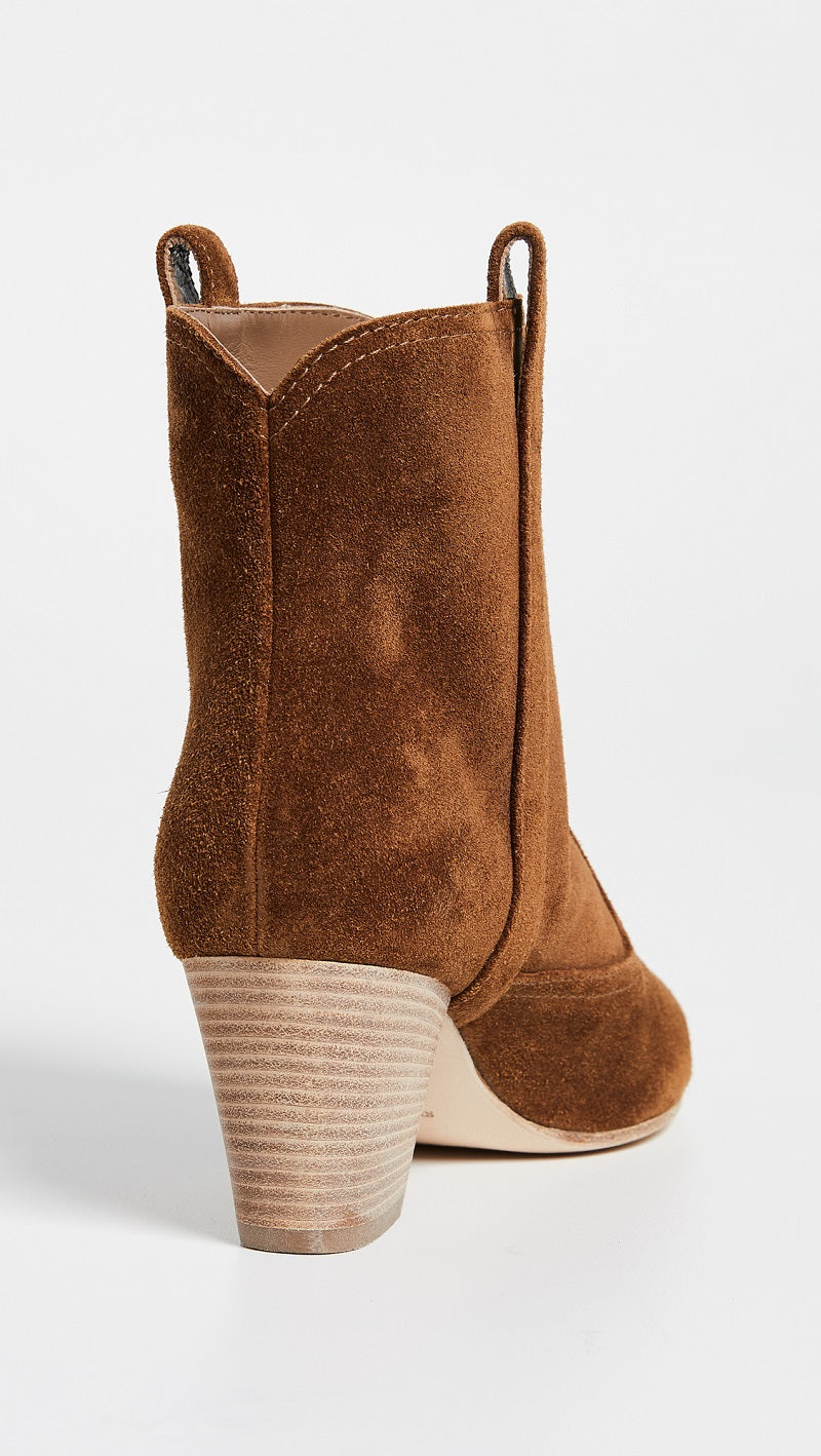 Brown Round Toe Block Heel Western Booties Vintage Ankle Boots