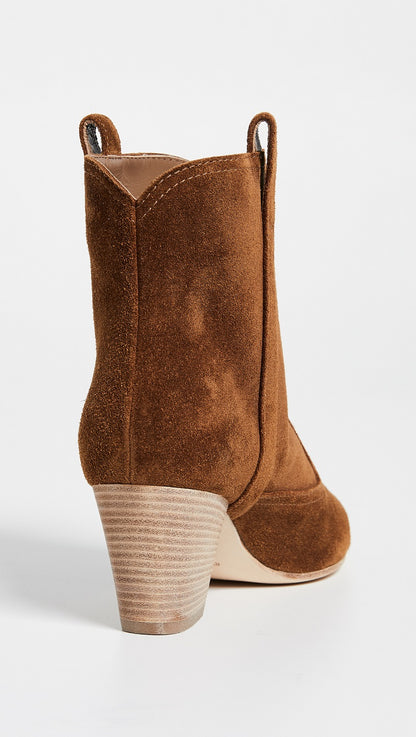 Brown Round Toe Block Heel Western Booties Vintage Ankle Boots