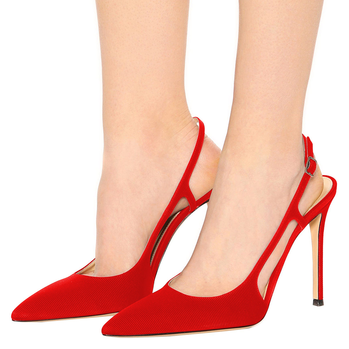 Women's Red Pointed Toe Heels Buckle Slingback Pumps