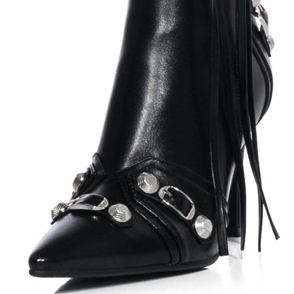 Black Faux Leather Pointed Toe Zipper Stiletto Heel Ankle Boots