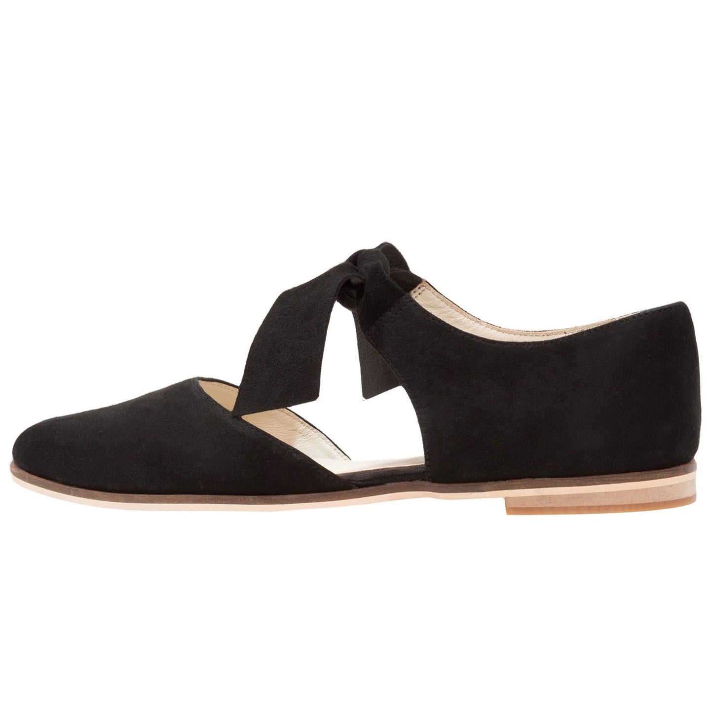 Black Vegan Suede Almond Toe Cutout Lace-Up Flats for Women