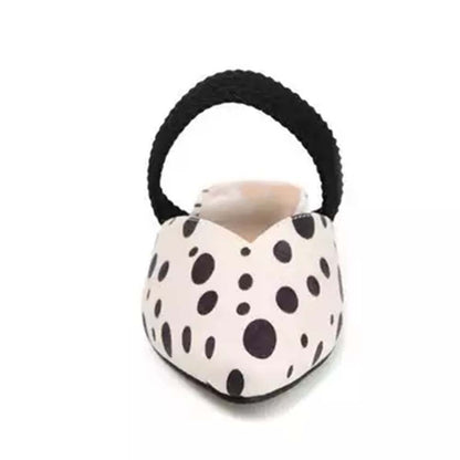 White Pointed Toe Polka Dots Slingback Mules With Strap Flats