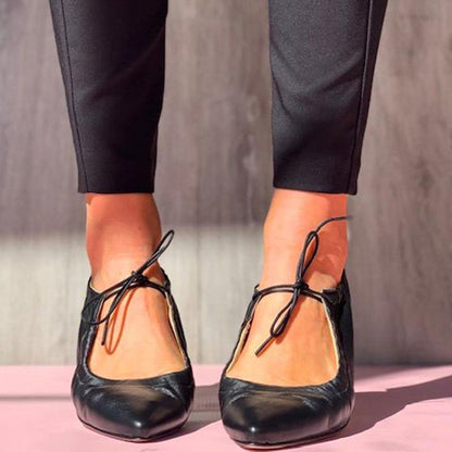 Women's Black Pointed Toe Casual Lace-up Flats