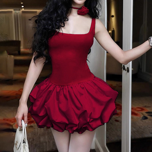 Vintage Burgundy Square-neck A-Line Ruffles Short Summer Dresses Party Dress Homecoming Dress TP4339