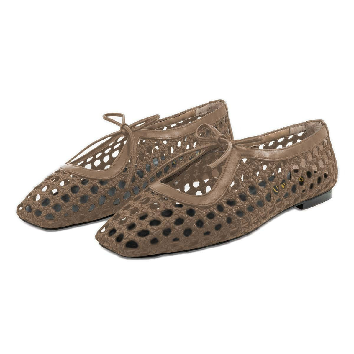 Hollow-Out Braided Lace Up Brown Square Toe Mary Jane Flats