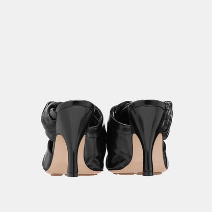 Stylish Pointed Toe Soft Pleated Shoes High Heel Mules in Black