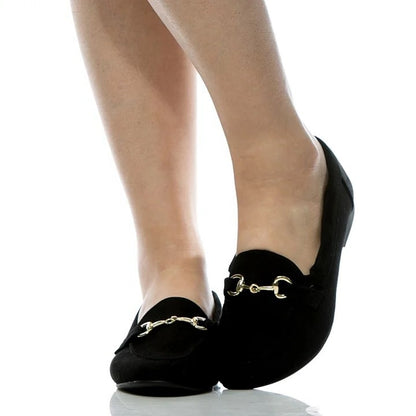 Classic Black Round Toe Women's Flat Horsebit Loafers