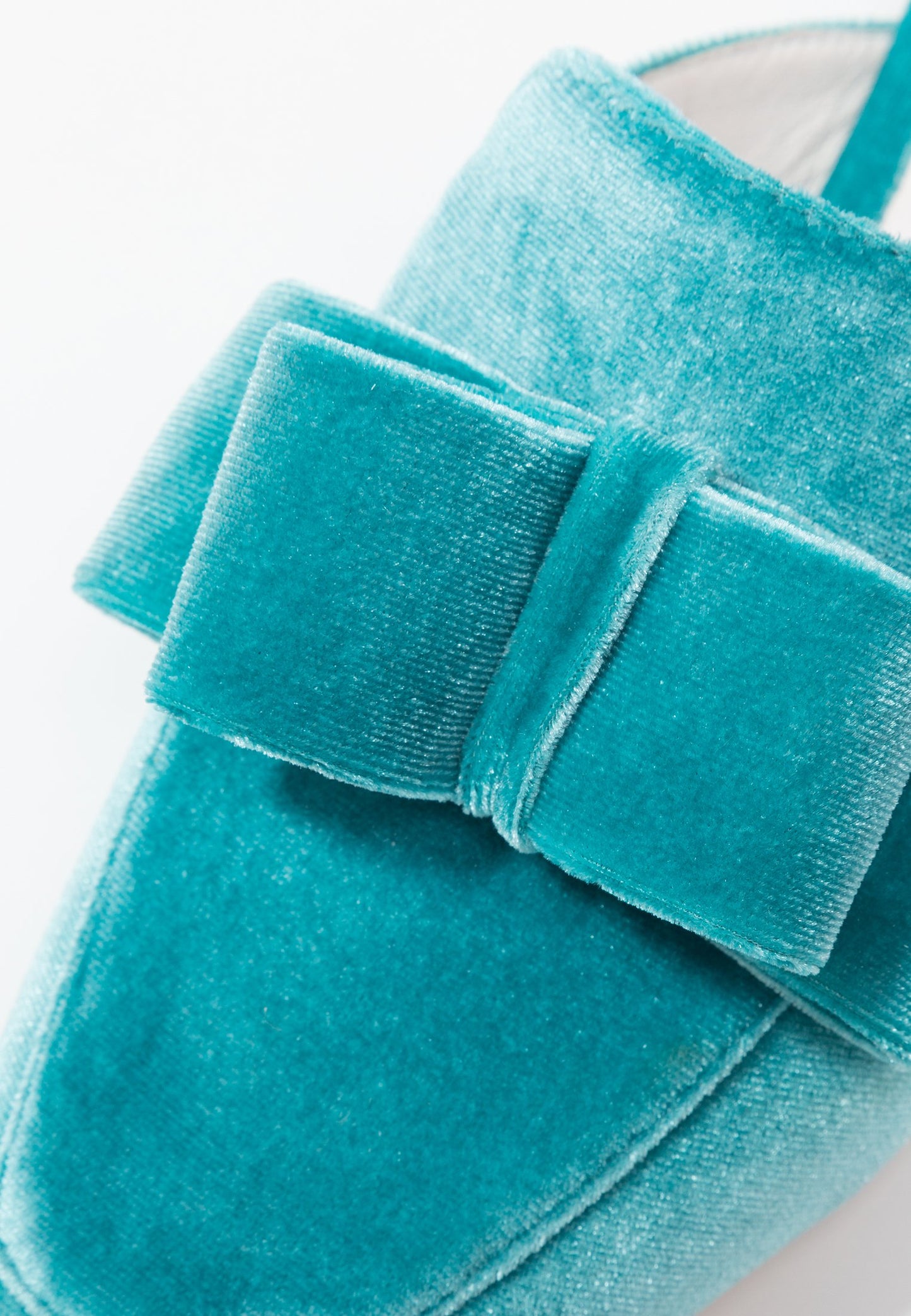 Turquoise Velvet Flats Square Toe Bow Mule Loafers for Women