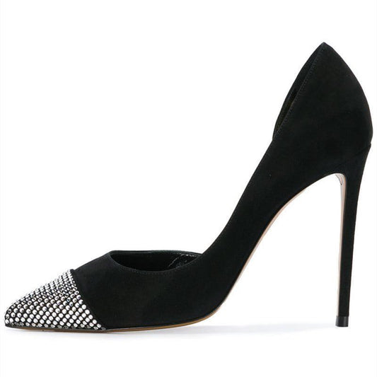Women's Rhinestone Cap Toe Stiletto Heel D'Orsay Pumps Shoes
