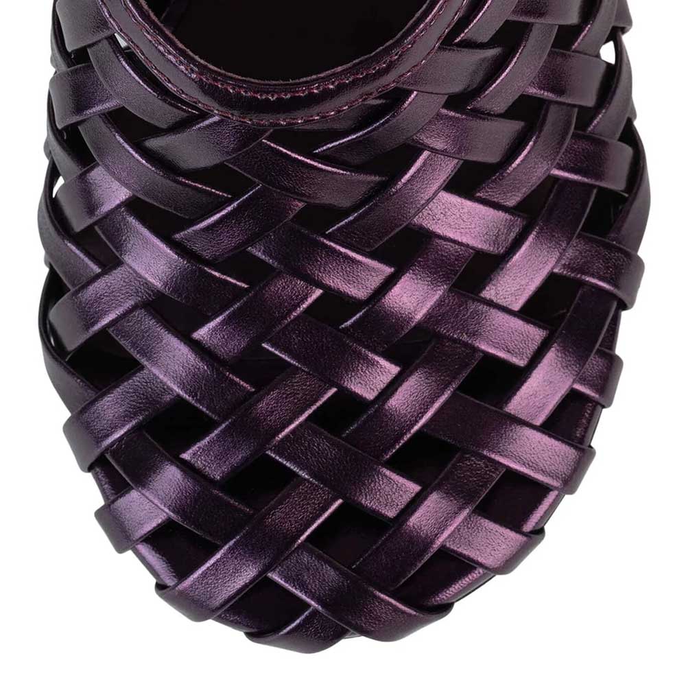 Stylish Metallic Round Toe Spool Heel Woven Pumps Shoes in Purple
