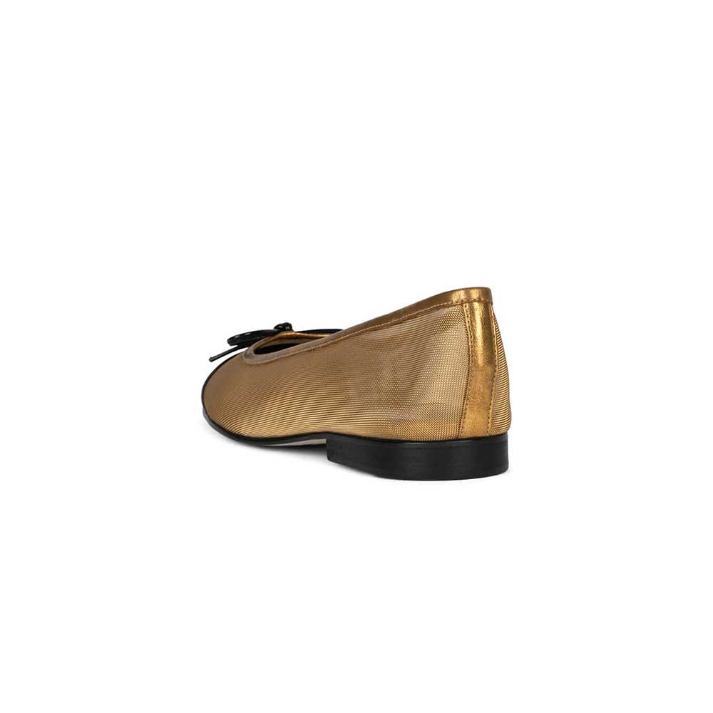 Black & Gold Mesh Round Toe Ballet Flats with Bow