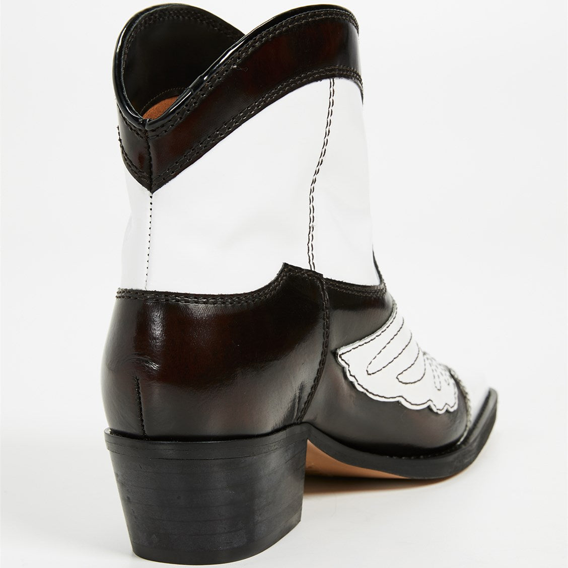 Black and White Block Heels Cowgirl Boots Square Toe Ankle Boots