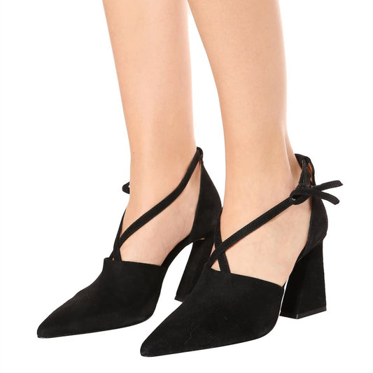 Women's Closed Toe Crisscross Straps Flared Heel Black Pumps for Women