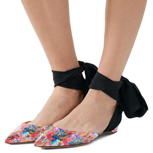 Floral Print Patent Leather Strappy Design Flats for Women