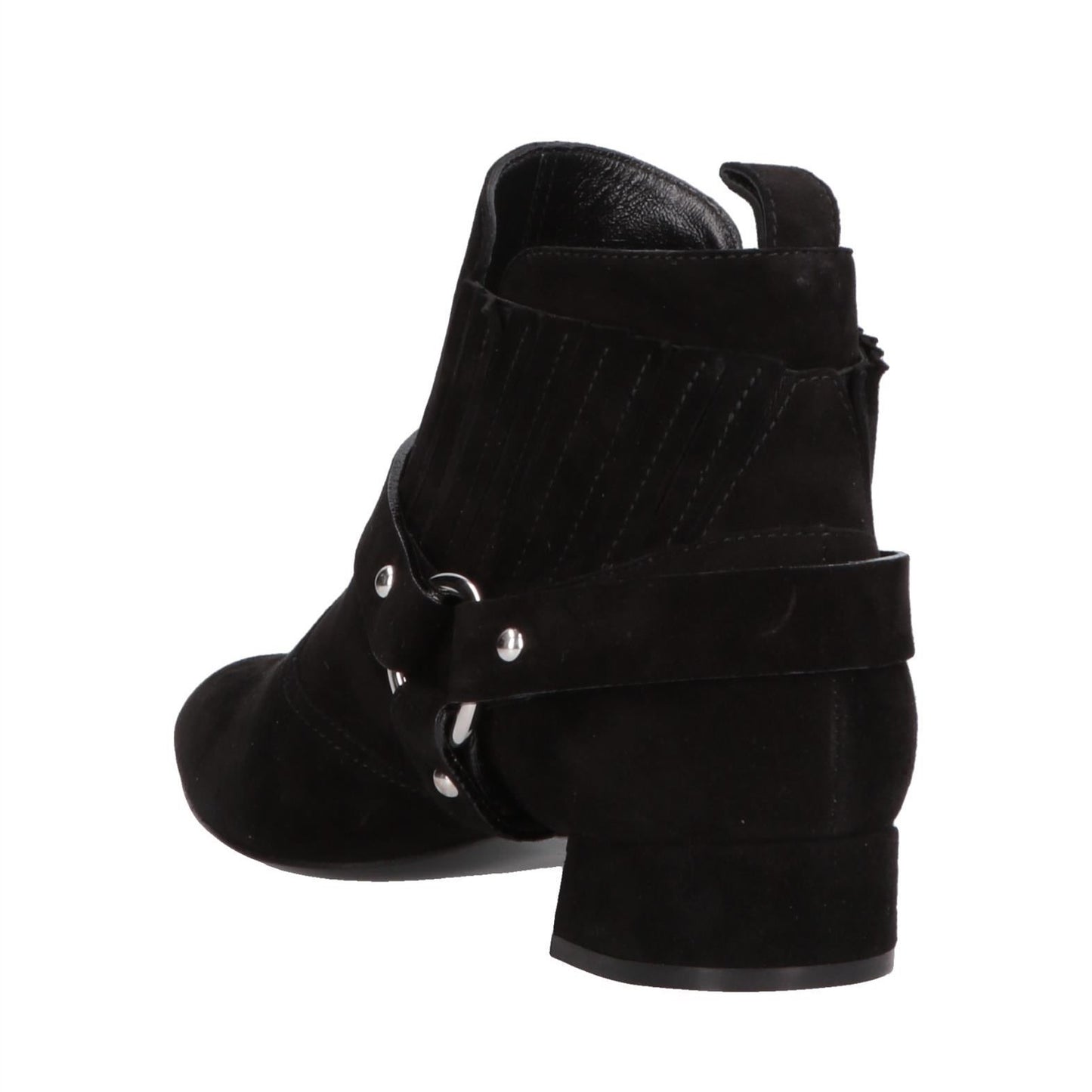 Black Buckle Fashion Booties Block Heel Vegan Suede Ankle Boots
