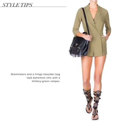 Black Open Toe Flats Strappy Rhinestone Knee-High Gladiator Sandals