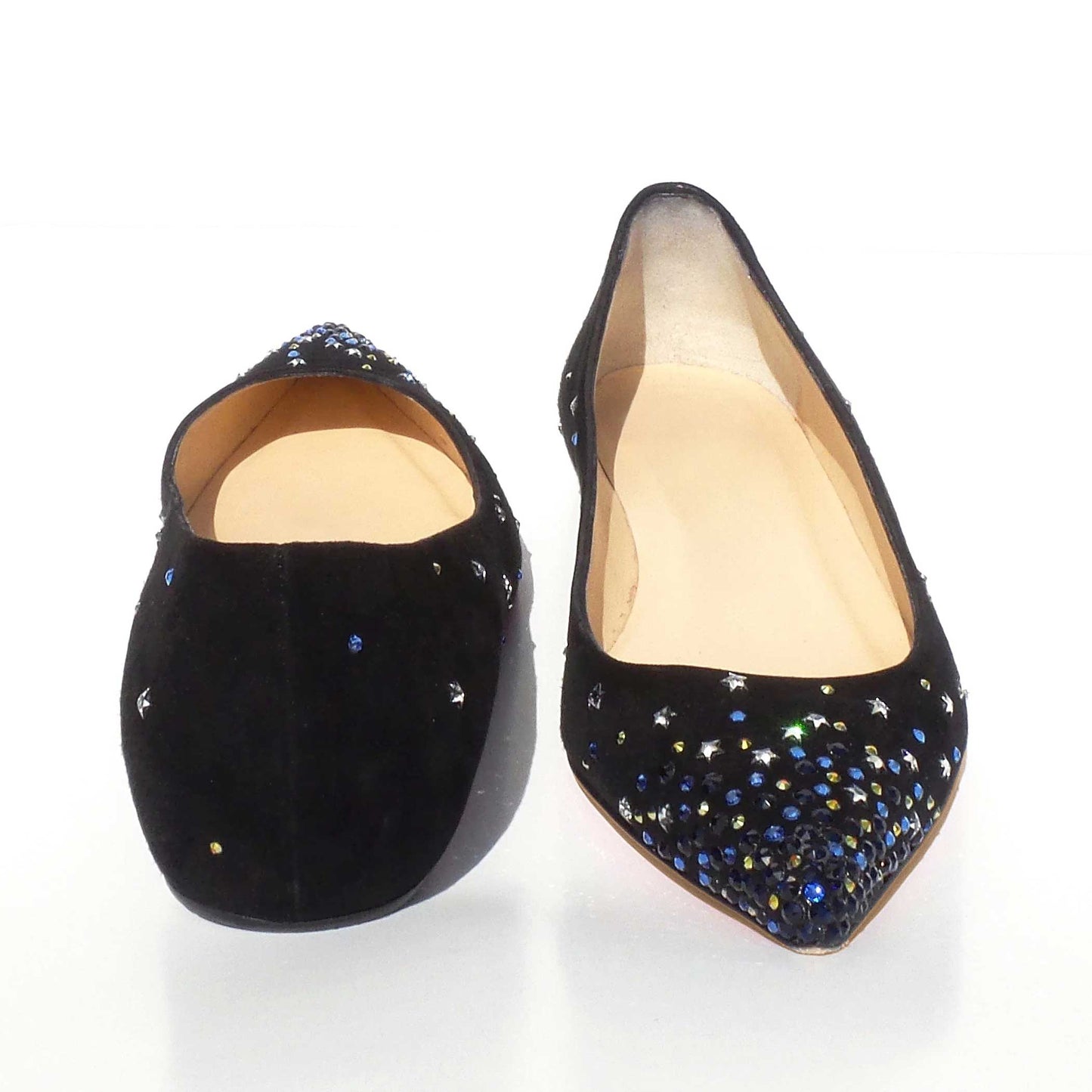 Women's Rhinestone and Stars Embellished Pointed Toe Flats in Black