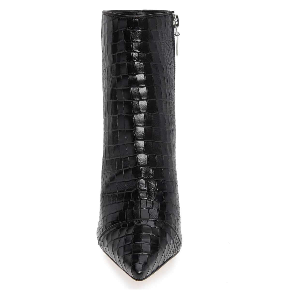 Black Croco Embossed Booties Pointed Toe Stiletto Heel Ankle Boots