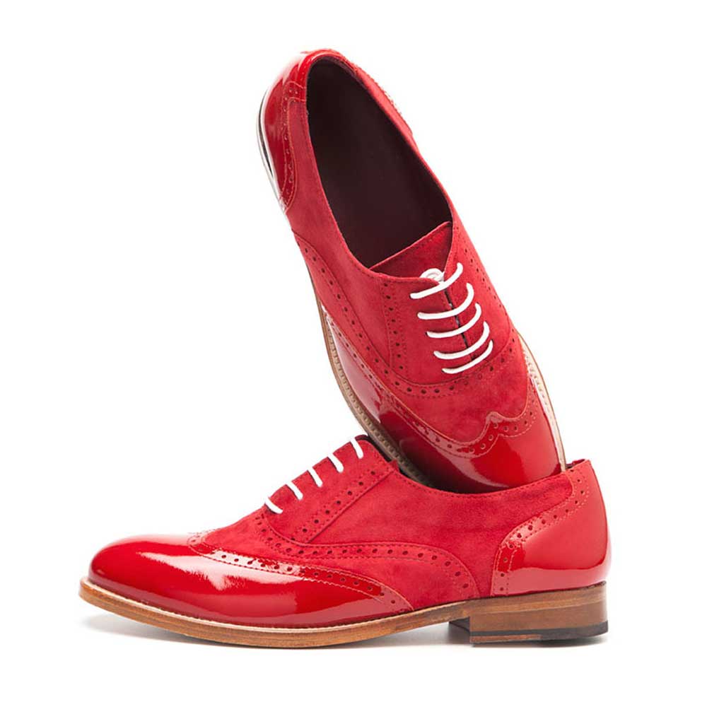 Classic Patent Brogues Women's Oxfords Lace-Up Flats in Red
