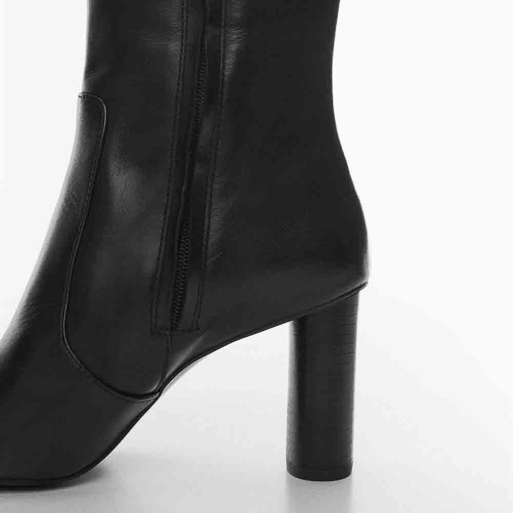 Black Round Toe Shoes Women's Classic Block Heel Knee High Boots