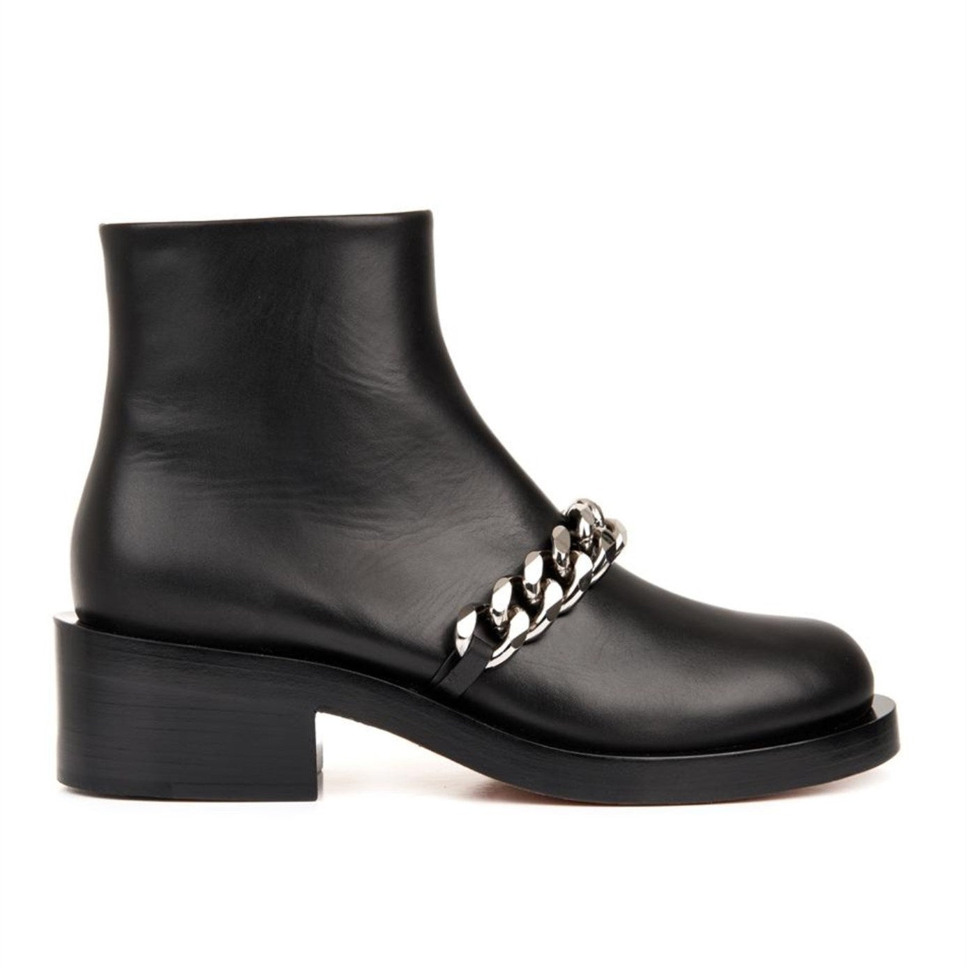 Black Retro Round Toe Chain Chunky Heels Ankle Boots