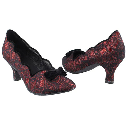 Red and Black Lace Vampire Vintage Low Heel Pumps for Halloween