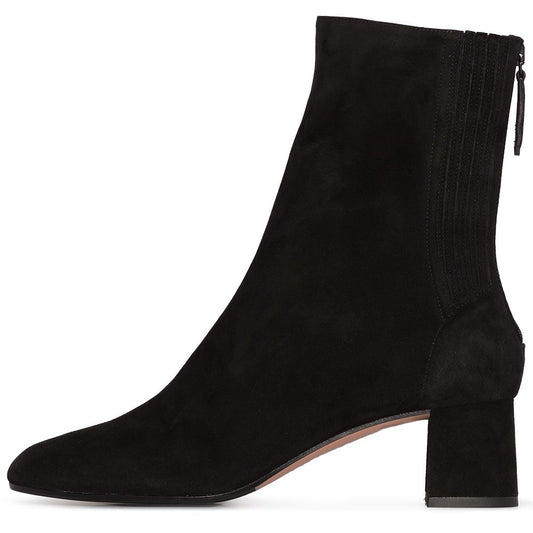 Black Suede Closed Toe Chunky Heel Winter Ankle Boots