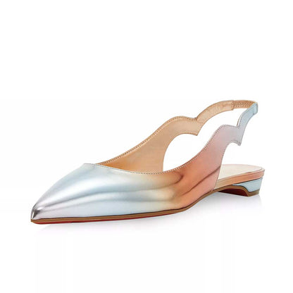 Lightweight Silver & Gold Pointed Toe Slingback Casual Flats