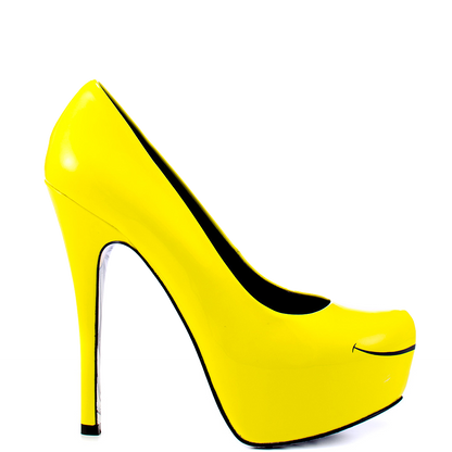 Women's Yellow Daisy Print Stiletto Heels Almond Toe Platform Pumps