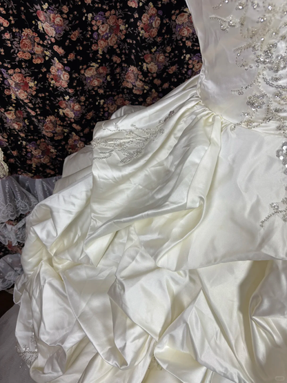 Gorgeous Ivory Satin Tulle Sweetheart Strapless Beaded Pleated Sweet 16th Quinceanera A-Line Floor-length Evening Dress Prom Dress Ball Gown TP4258