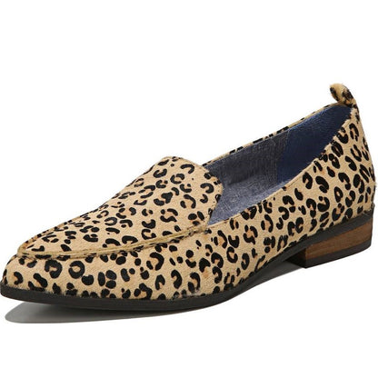 Brown Horse Hair Leopard Print Women's Loafers Comfortable Flats