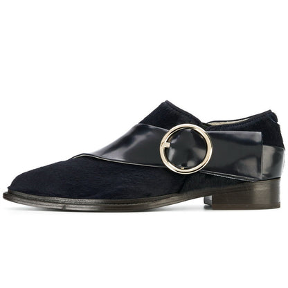 Black Dress Shoes Buckle Embellished Flats