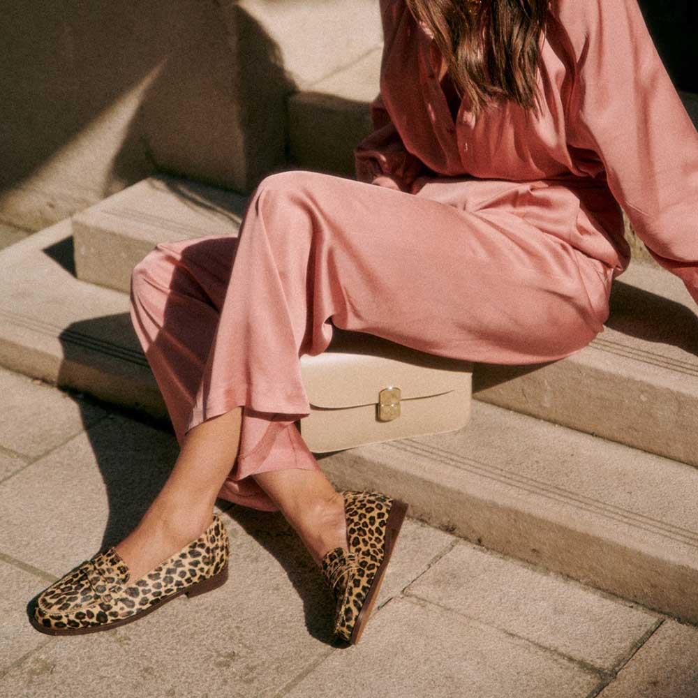 Brown Leopard Square Toe Flat Slip-On Classic Loafers