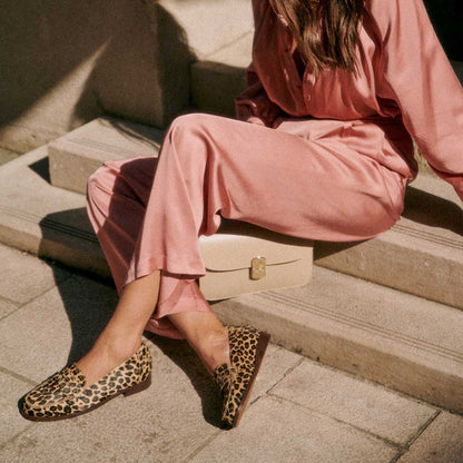 Brown Leopard Square Toe Flat Slip-On Classic Loafers