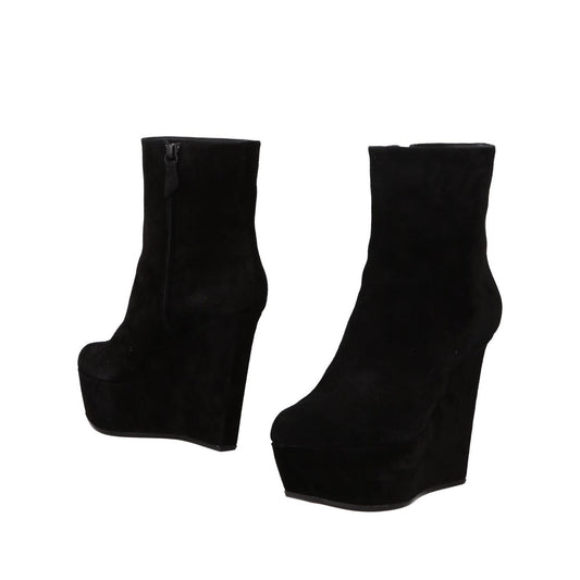 Black Vegan Suede Platform Ankle Boots Wedge Booties with Zipper