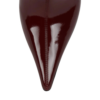 Chic Burgundy Stiletto Heel Mid Calf Boots with Pointed Toe