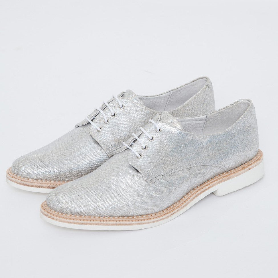 Silver Comfortable Fabric Vintage Flats Women's Oxfords