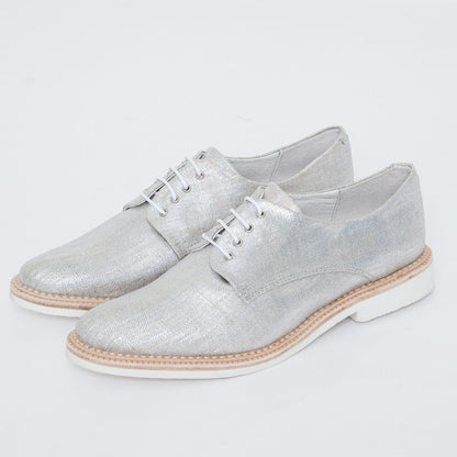 Silver Comfortable Fabric Vintage Flats Women's Oxfords
