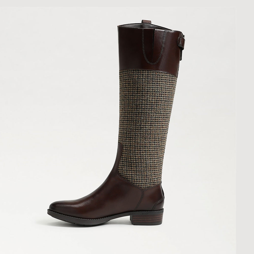 Brown Patchwork Round Toe Chunky Heel Zipper Riding Knee High Boots