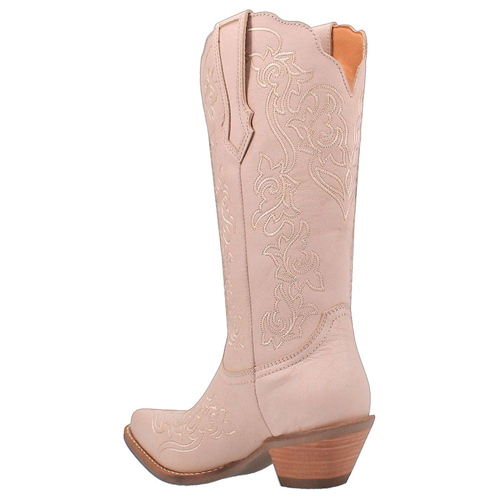 Pink Snip Toe Embroidered Mid-Calf Heeled Cowboy Boots for Women