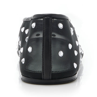Women's Black Mesh Round-Toe Rhinestone Embellished Flats