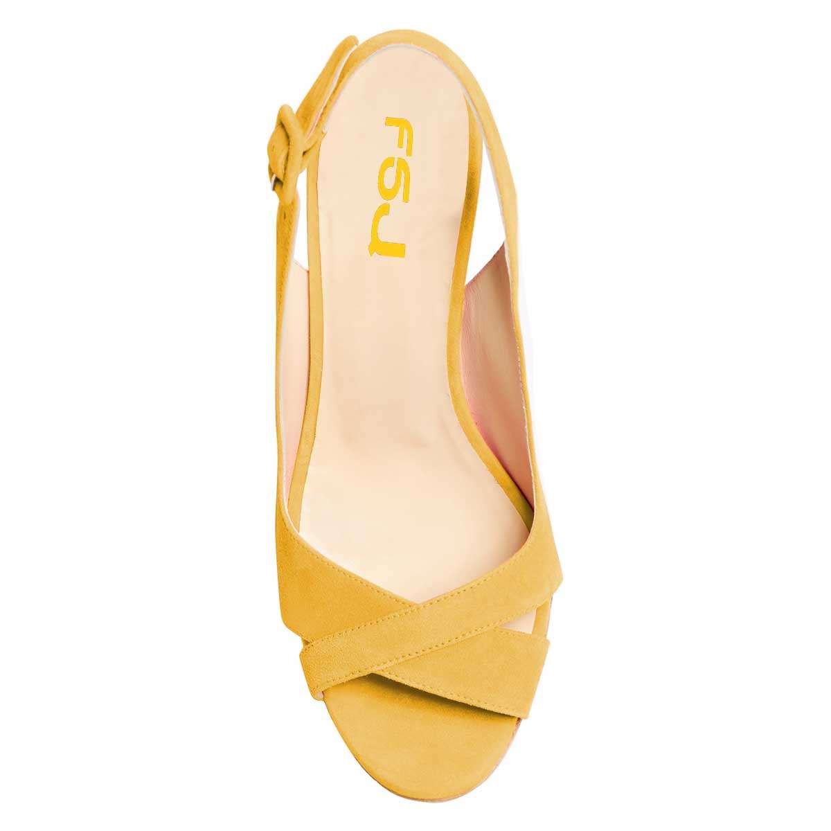Yellow Vegan Suede Platform Wedge Heels Slingback Sandals