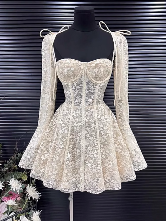 New Fashion Lace Embroidery Design A-line Long-sleeved Party Dresses Homecoming Dresses, TP3840