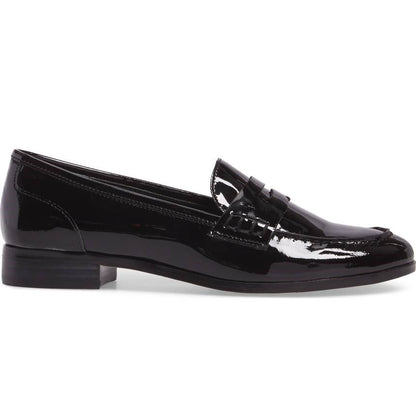 Black Patent Leather Round Toe Slip-On Flats Penny Loafers for Women