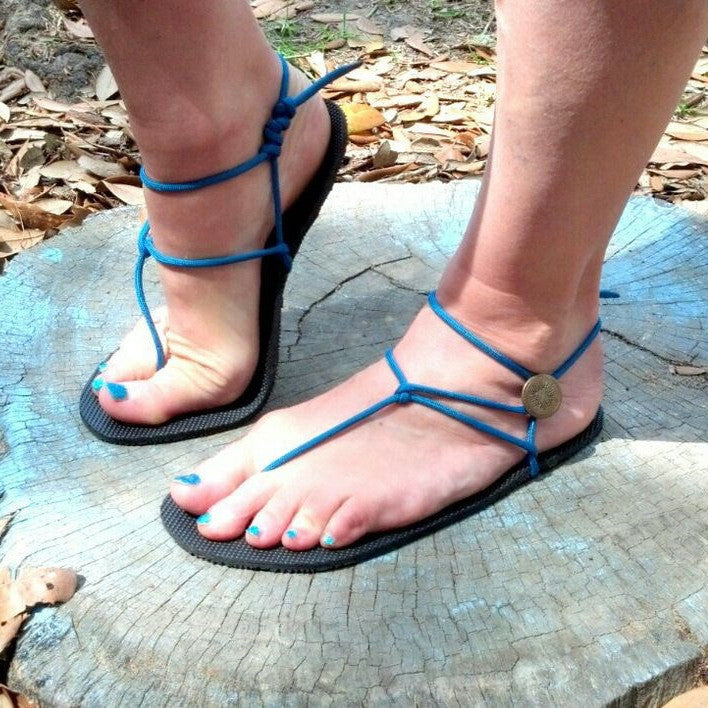 Women's Blue Open Toe Rope Strappy Flat Summer Sandals
