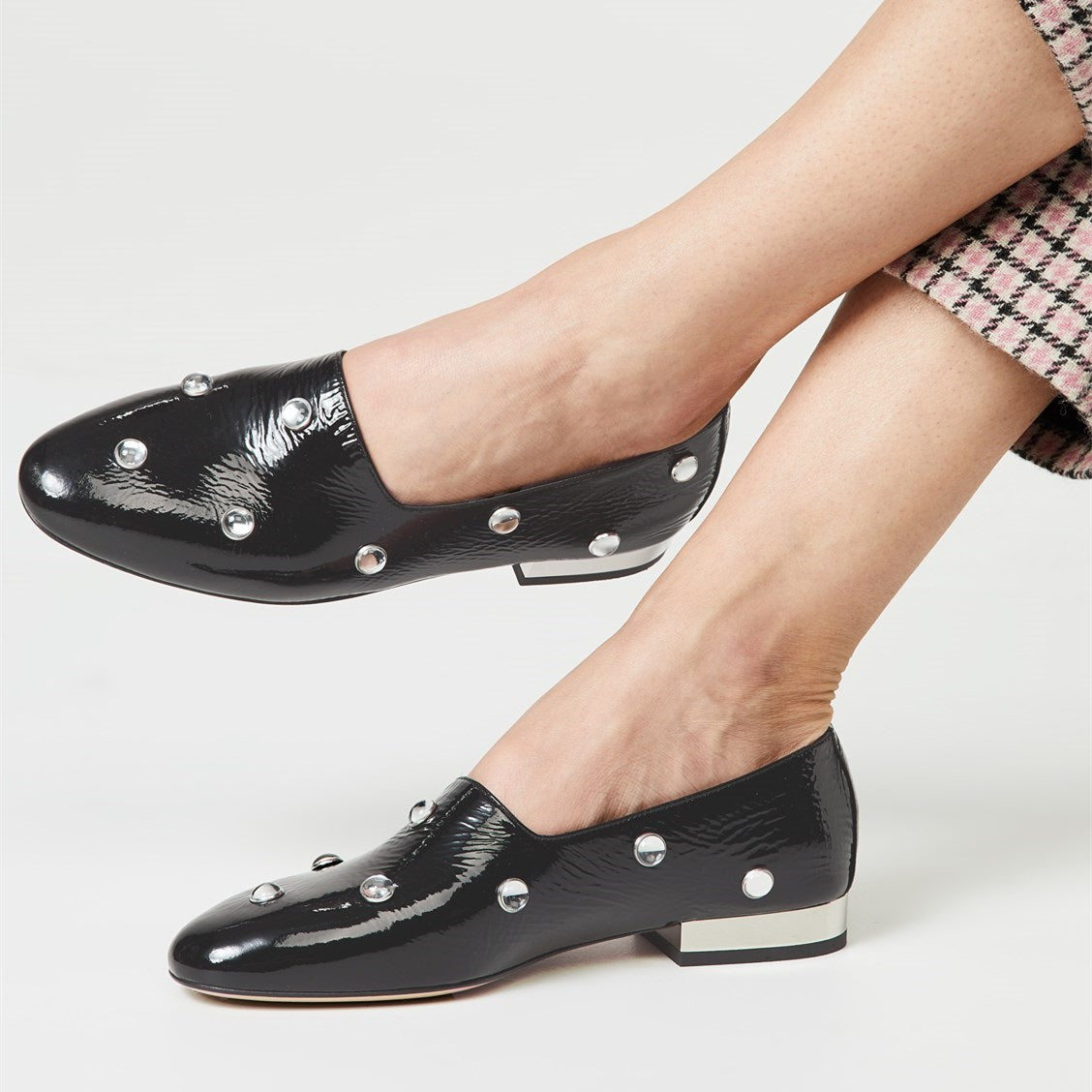 Black Almond Toe Casual Flats Rhinestone Loafers for Women