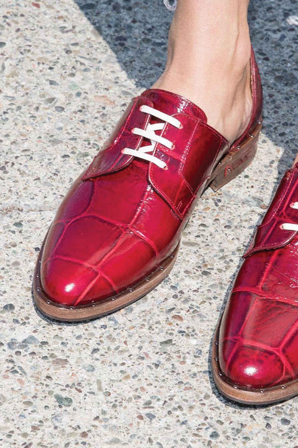 Burgundy Women's Oxfords Croco Embossed Lace Up Flats Vintage Shoes