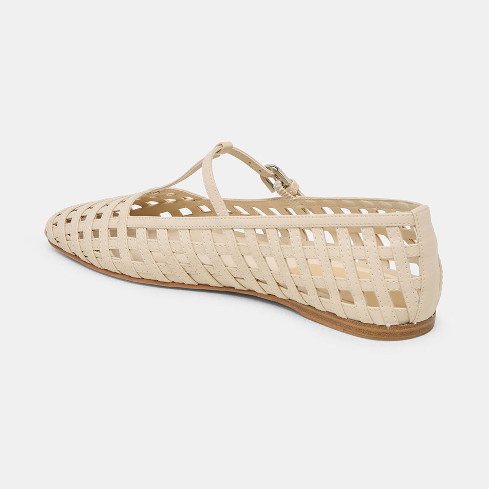 FSJ Casual Ivory Square Toe Cut-Outs Summer Flats with T-Strap