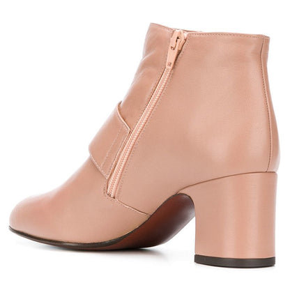 Women's Pink Ankle Boots Closed Toe Block Heel Buckle Booties