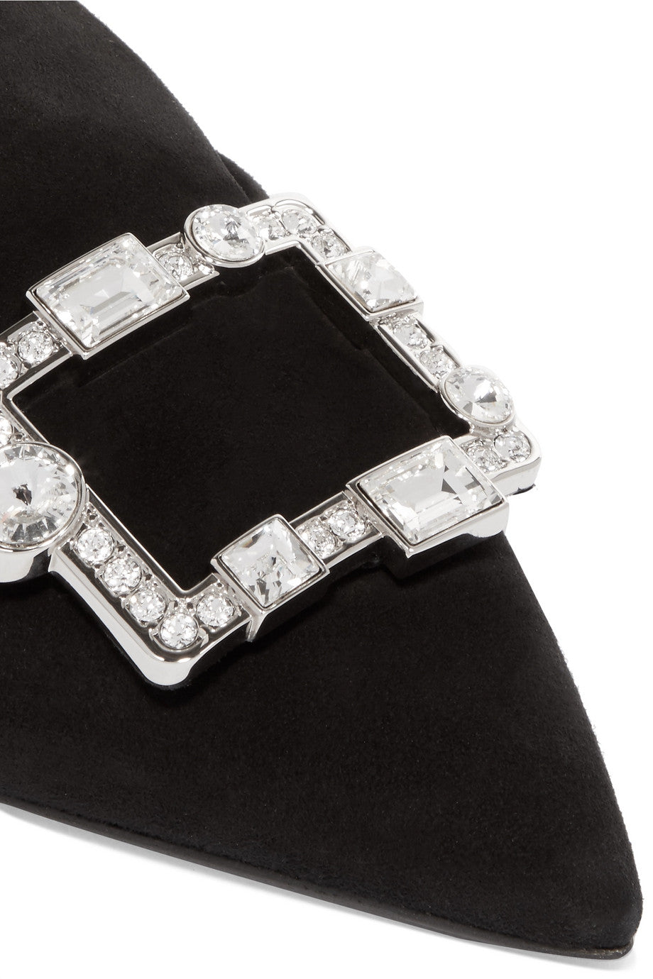 Black Vegan Suede Rhinestone Buckle Mule Loafers for Women